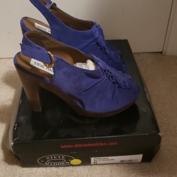 New! Steve Madden "Prego" blue suede heels 6 - Picture 2 of 4